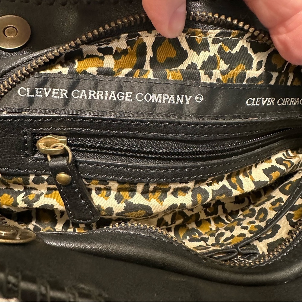 Woven Leather Clever Carriage Black and Brown Woven Leather Shoulder Bag Clutch - Picture 5 of 11